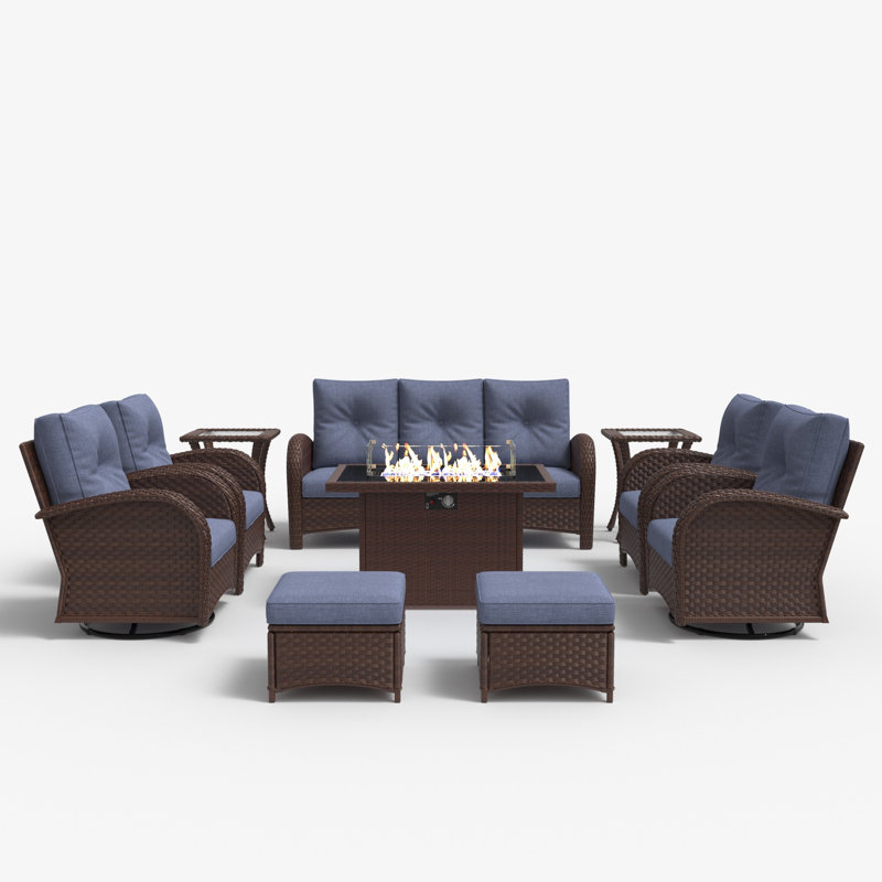 Ensemble de conversation avec coussins pour 9 personnes Marhlau, Brun, Bleu marine