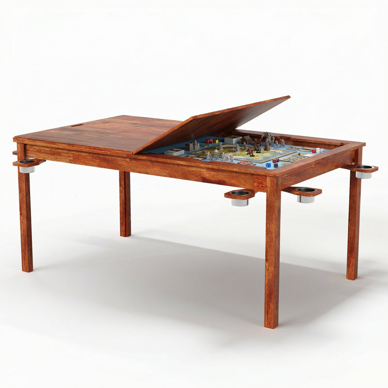 64‘’ Oak Wood Board Game Table For 6 Players With Removable Table Top