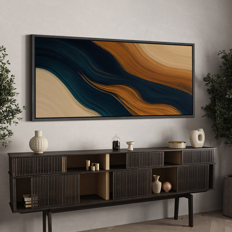 Large Framed Canvas Print Wall Art - Neutral Abstract Print for Minimalist Modern Wall Decor, 30" H x 60" W, Black