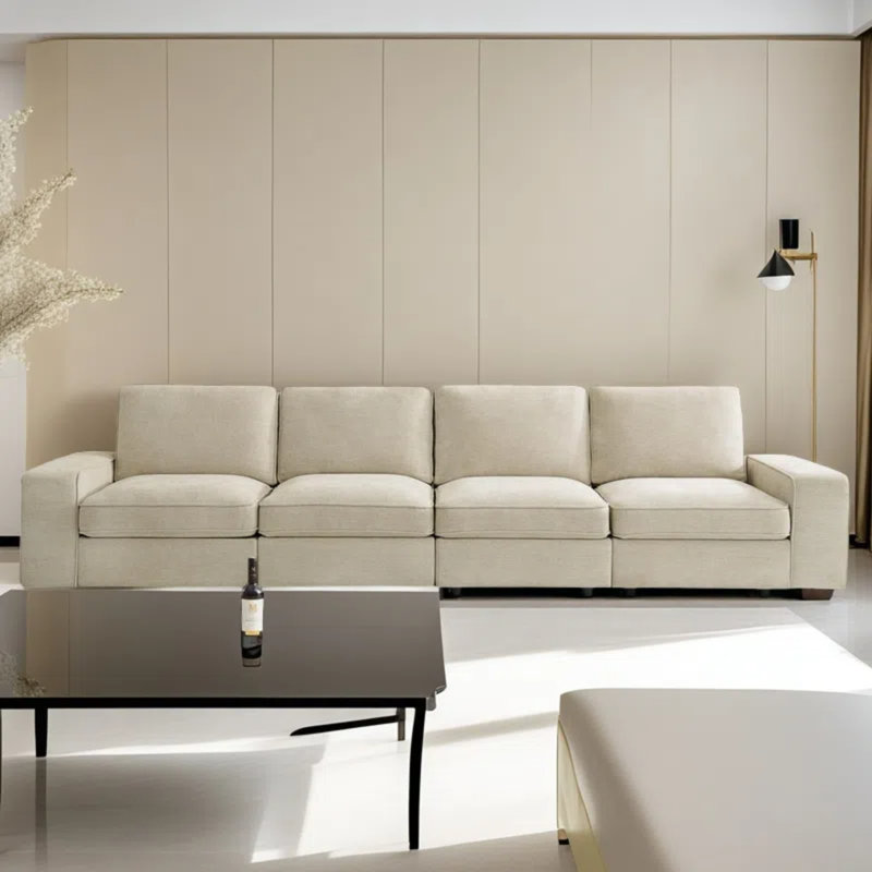 Upholstered Sofa with Removable Covers & Seat Storage, 4, Beige