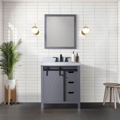 Meuble-lavabo gris foncé 30 po X P 22 po D, avec comptoir en marbre de Carrare