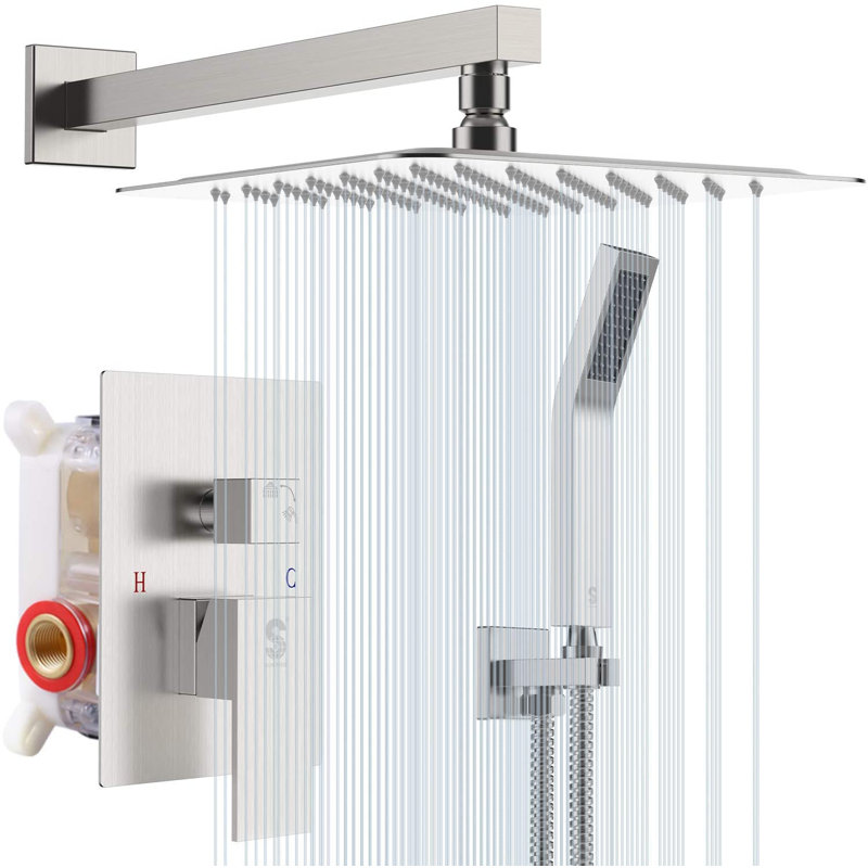 10 Inch Wall Mounted Complete Shower System with Rough-In Valve, Brushed Nickel