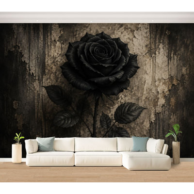 Papier peint mural adhésif décoratif, style gothique foncé, motif rose noire rustique, amovible, pour salon ou chambre à coucher, 254 cm (H) x 366 cm (L)