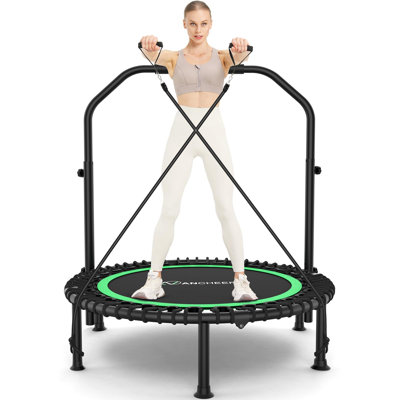Mini trampoline pliable 48 "avec poignées en mousse réglables à 4 niveaux et bandes de résistance