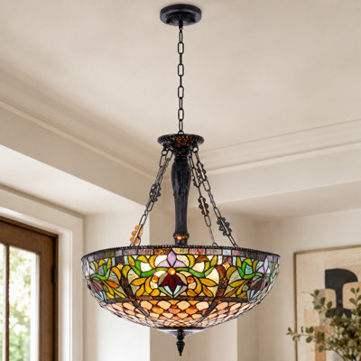 Lustre suspendu 5 lumières de style Tiffany, plafonnier en verre coloré pour décor de chambre à coucher, de salle à manger et de famille d'accueil