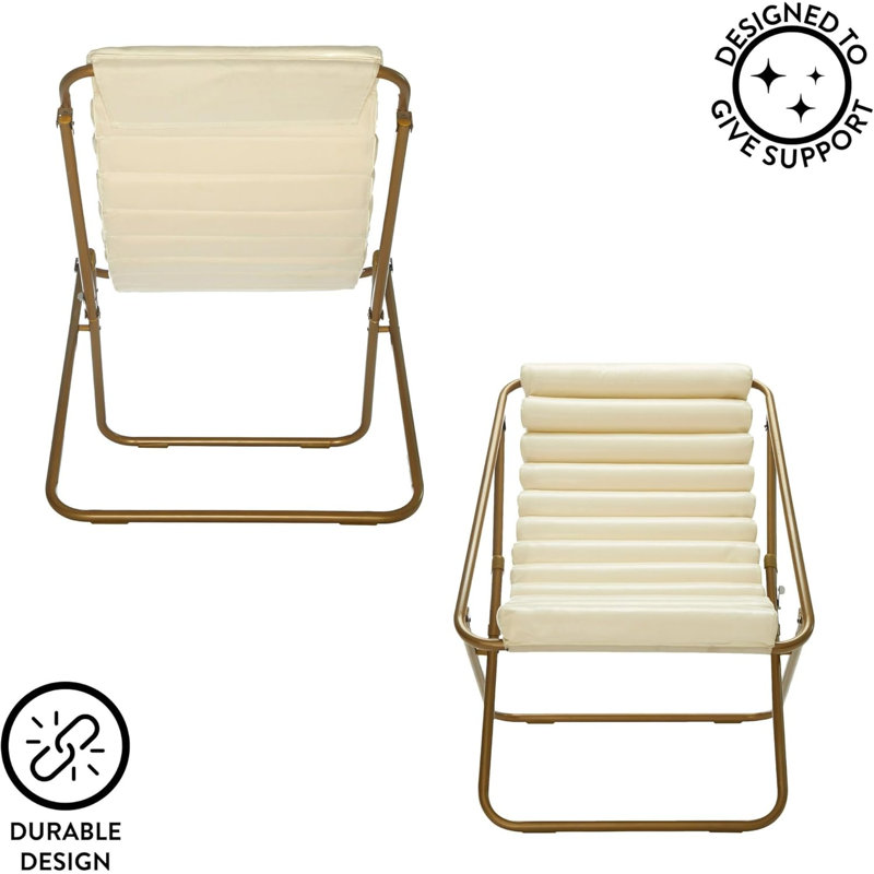 Chaise longue pliante en cuir Vegan, Beige/or