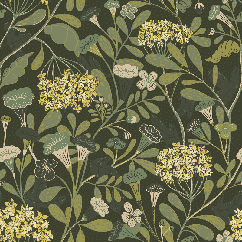 Hjarterum 10.05m x 53cm Wallpaper Roll, Dark Green