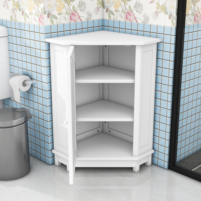 Triangle Corner Storage Cabinet with Adjustable Interior Shelves, White