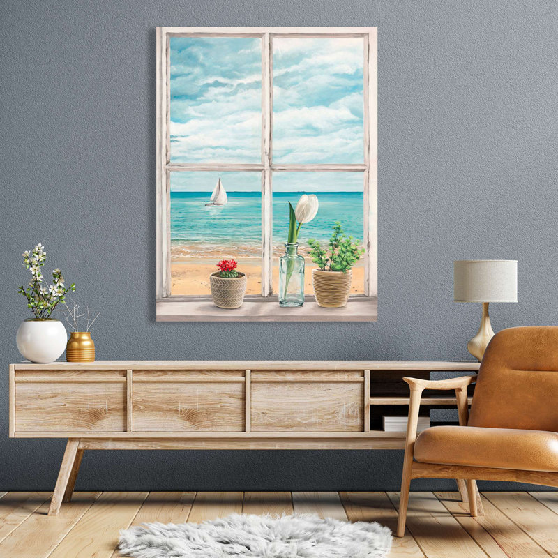 Window With A View To The Sea II by Remy Dellal - Wrapped Canvas Print, 100cm H x 70cm W