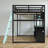 Full Size Loft Bed, E-Sports Gaming Hub, LED-Enhanced Desk & Pegboard, Eclectic Modern, For Teen Gamer Room-1400522298