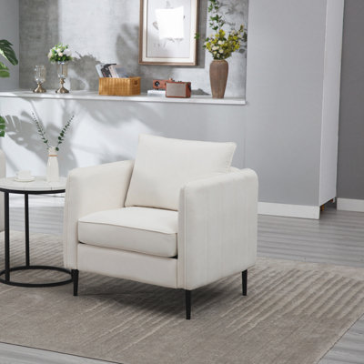 Fauteuil d'appoint pour le salon, fauteuil simple en velours et fauteuil Mid-Century moderne avec 1 coussin et pieds en métal pour la lecture dans le bureau de la chambre à coucher