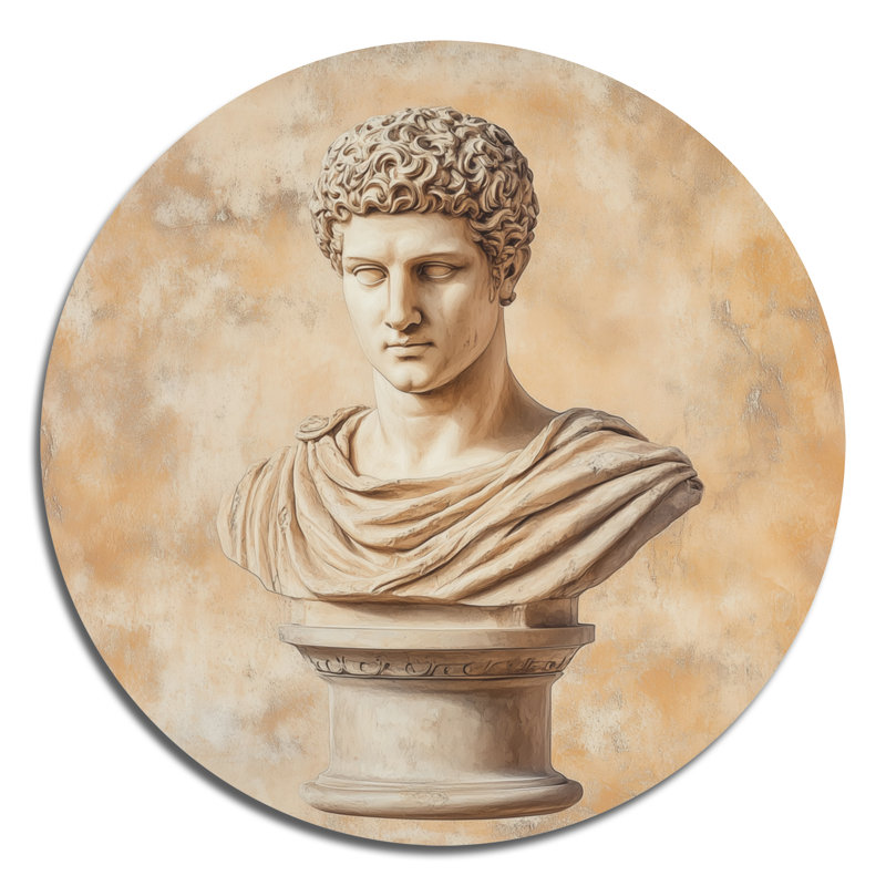 Art mural rond classique en buste romain classique, L 16 po x H 16 po