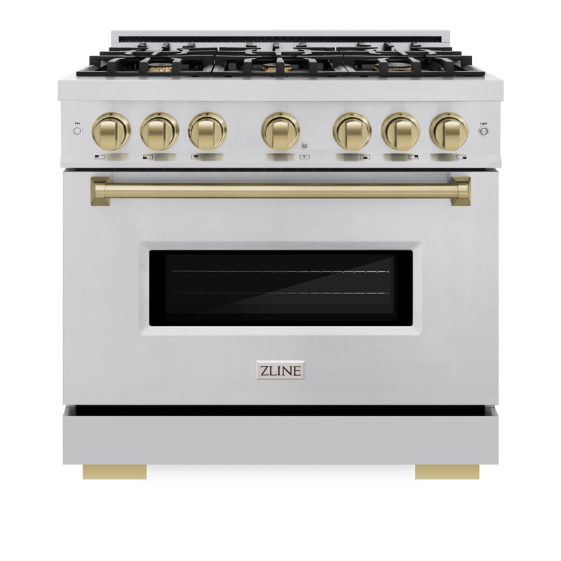 ZLINE Autograph Edition 36 in. 5.2 cu. ft. Classic Gas Range with 6 Burner Cooktop and Convection Gas Oven in Stainless Steel and Accents