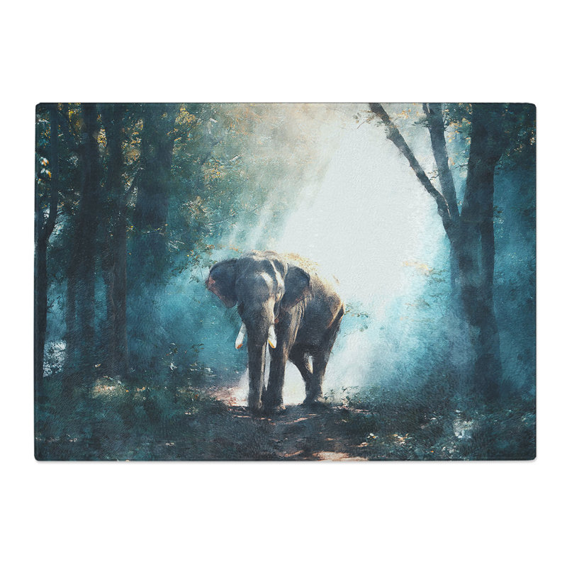 Tempered Glass Elephant Roaming in a Green Forest Chopping Board, 28.5 cm x 39 cm