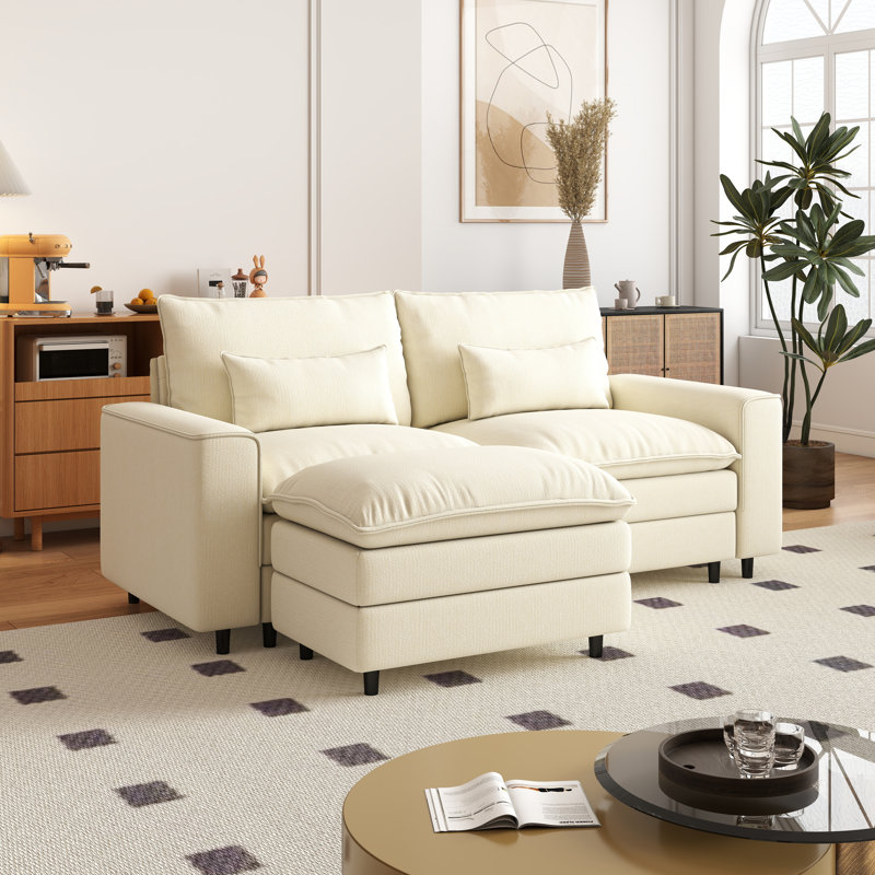 Ensemble de canapé en L pour salon, H 39,37 po x l 85,43 po x P 35,83 po, Chenille beige
