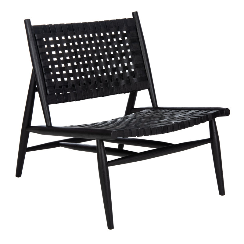 Laylon Upholstered Side Chair, Black, Black Genuine Leather