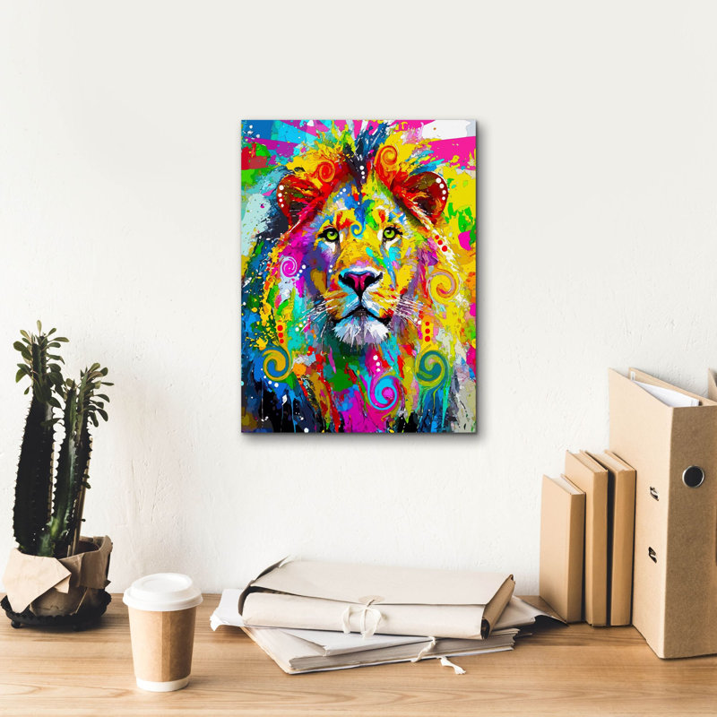 «The Transported Lion» par Dean Russo, art mural sur toile, H 16 po x l 12 po x P 0,75 po