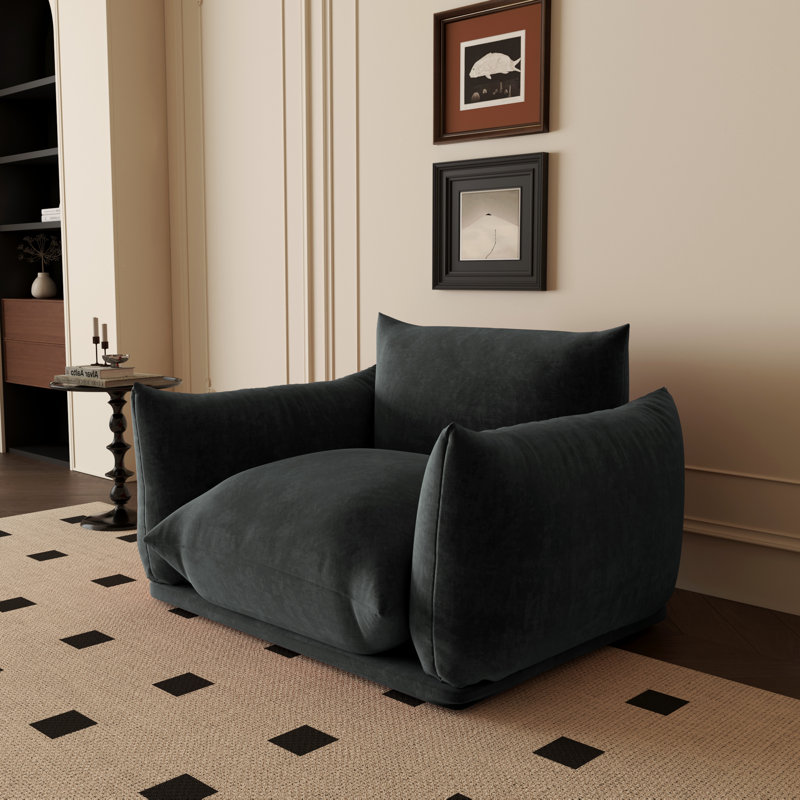 Fauteuil simple Cath Kofi en tissu d'ameublement en chenille moderne Broxton, Chenille noir