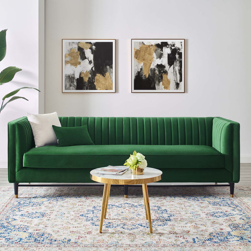 Devote Channel Tufted Performance Velvet Sofa, Emerald Velvet