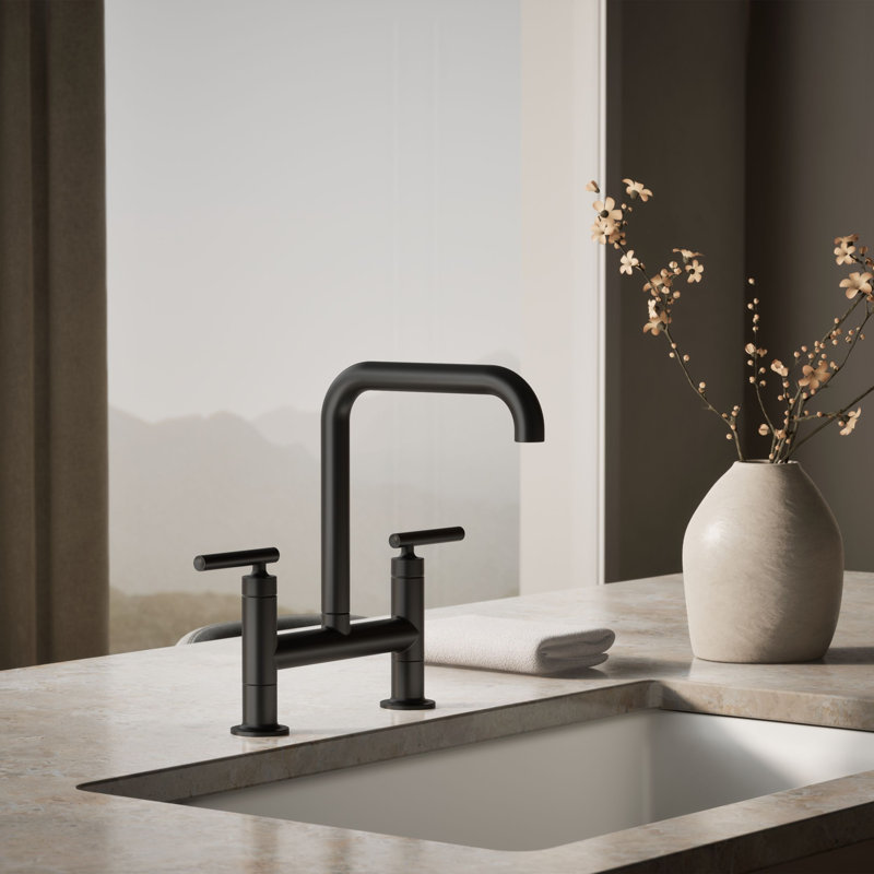 Purist® Two-Hole Deck-Mount Bridge Kitchen Sink Faucet, Matte Black