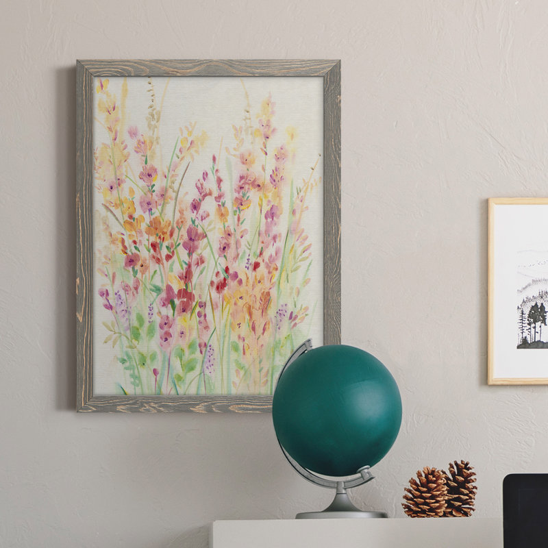 Brilliant Floral I, toile encadrée de qualité supérieure - prête à être accrochée, H 44 po x l 31 po x P 1 po, gris