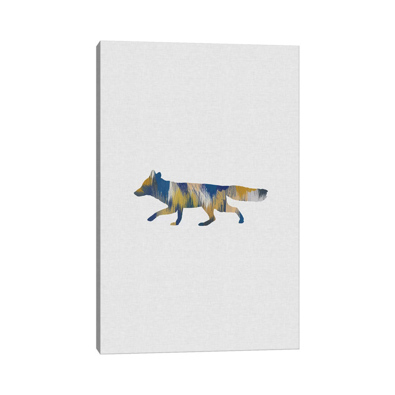 Renard bleu et jaune - impression d'art graphique, Toile tendue, H 12 po x l 8 po x P 0,75 po