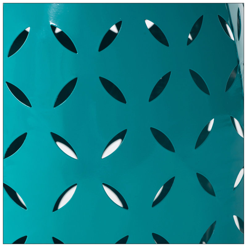 Teal Metal Lace Cut Barrel Accent Table