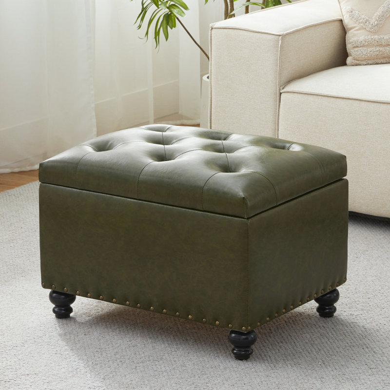 23.6" W Rectangle Upholstered Storage Ottoman, Green