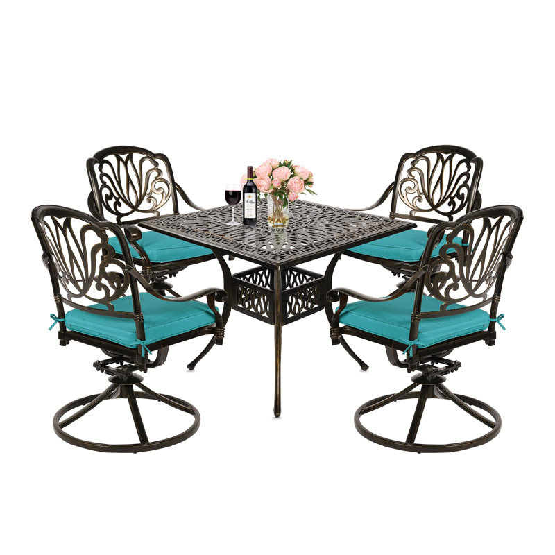 4 - Person Patio Dining Set with Square Table , Cushions Included, Ocean Blue