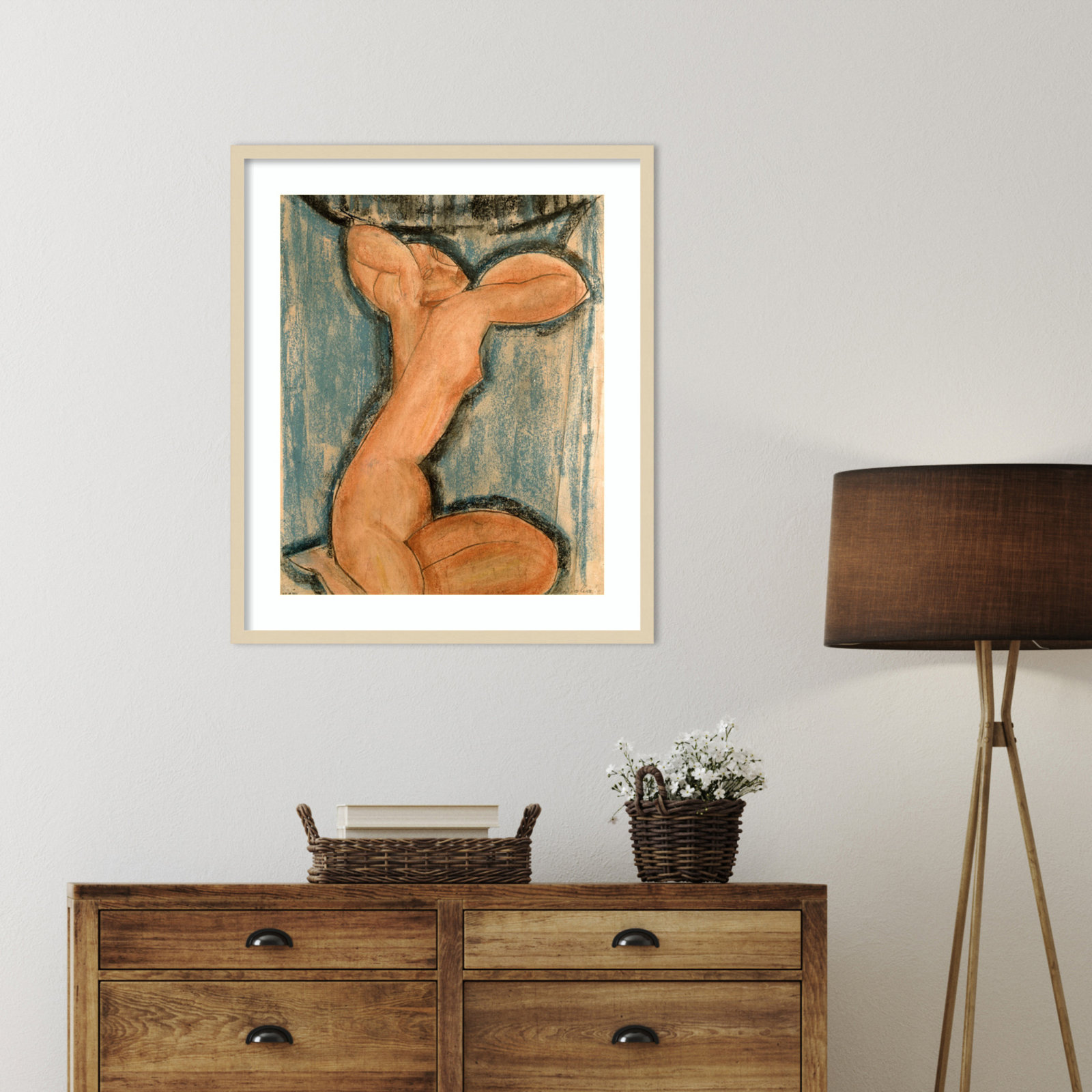 Caryatid by Amedeo Modigliani Wood Framed Wall Art Print, Brown, 33" H x 28" W
