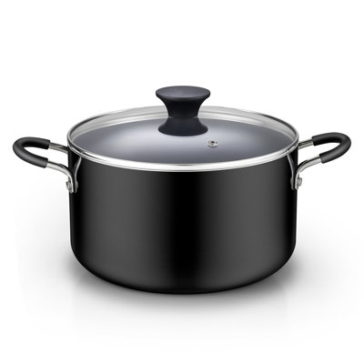Marmite antiadhésive 6 pintes avec couvercle Cook N Home Professional, poignées rivetées, marmite pour fêtes, marmite avec chauffage uniforme, batterie de cuisine à induction, va au four et au lave-vaisselle, noir