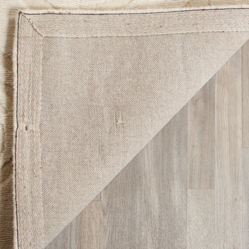 Tapis beige en laine touffeté à la main Block Rose, Tapis de couloir 2 pi 3 po x 8 pi