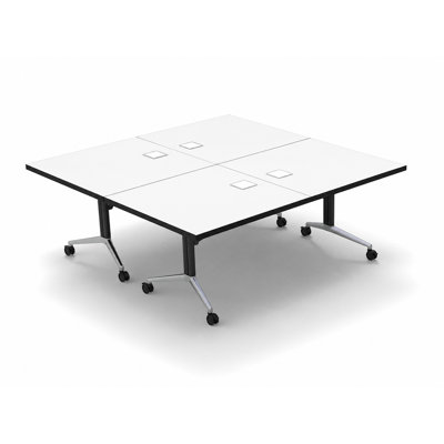 Ensemble de table de conférence et de conférence pliable 2 pièces pour jusqu'à 12 personnes avec dessus blanc épais, bases de couleur chrome, roulettes et barres d'alimentation - sièges non inclus