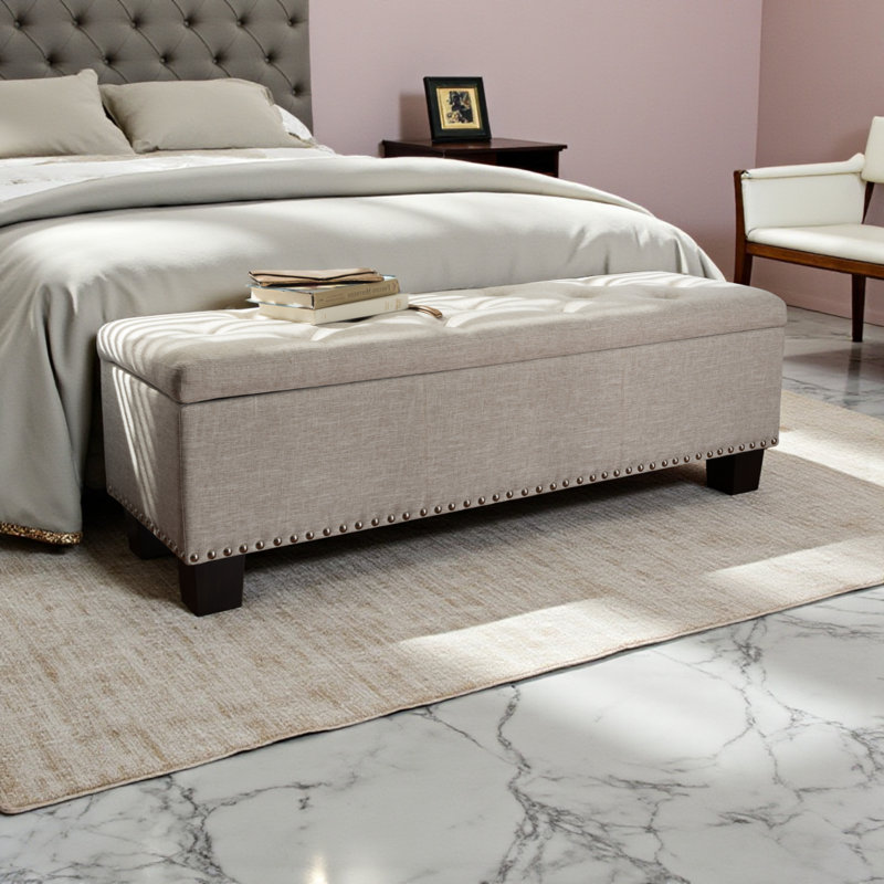 Ahrens Polyester Upholstered Storage Bench in Beige Finish, 17.32'' H X 52.17'' W X 16.73'' D, 52.17" W x 16.73" D, Beige
