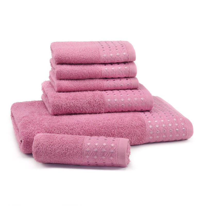 Fukumi 6 Piece Turkish Cotton Towel Set, Suger Pink