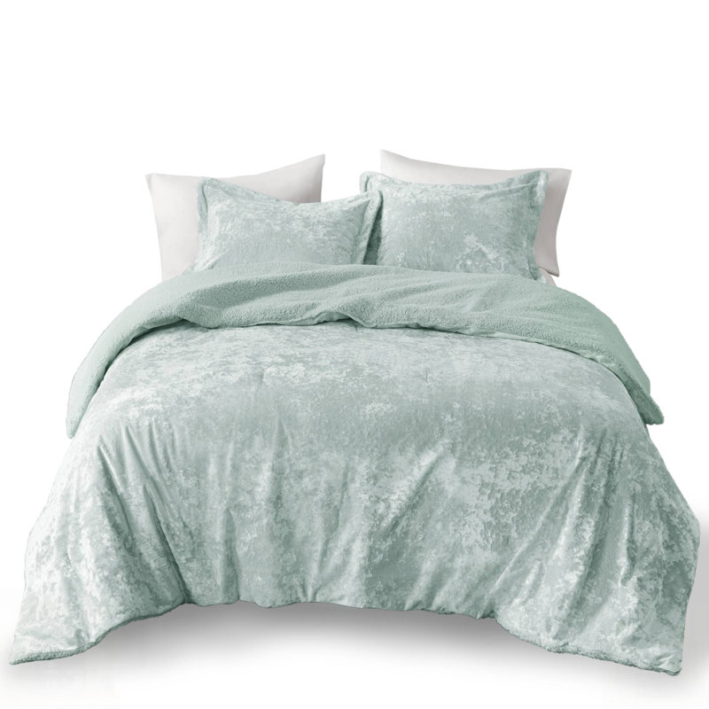 Ensemble d'édredon réversible en velours écrasé Sherpa de couleur turquoise, ultra doux et confortable