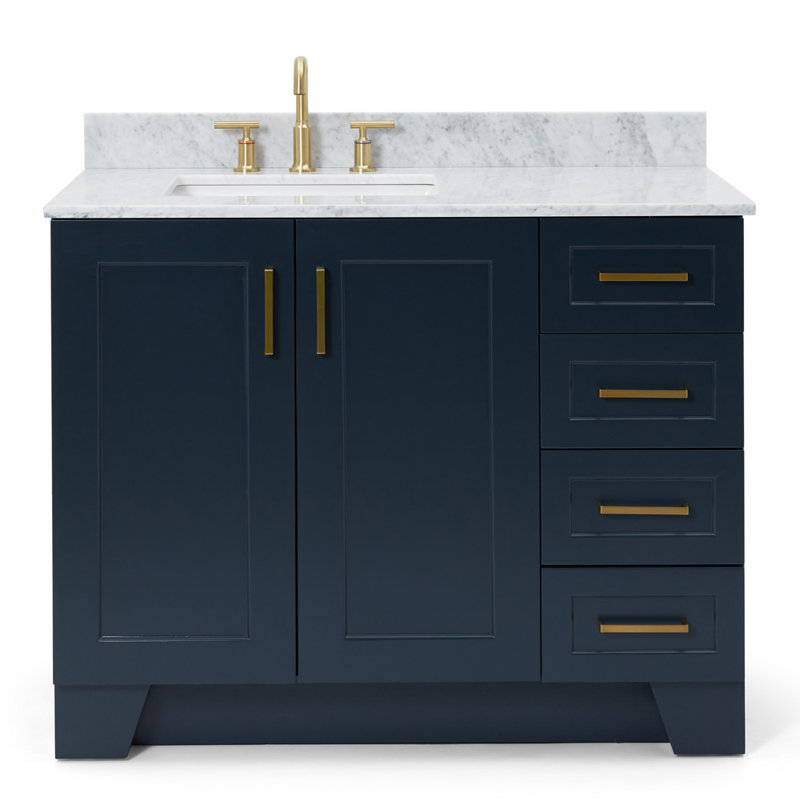 ARIEL TAYLOR 43 IN LEFT OFFSET SINGLE RECTANGLE SINK VANITY, Midnight Blue, Rectangle, Left 