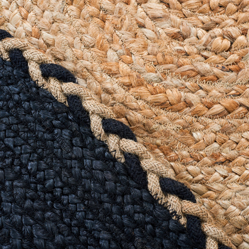 Tapis brun / noir en jute / coton tissé à la main Malvern, Ovale 4 pi x 6 pi