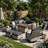 12-Piece Outdoor Modular Sectional Patio Conversation Set With Fire Pit Table, Swivel Rocker Chairs & Ottomans-1289850932