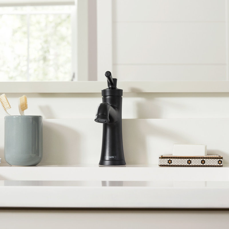 Robinet pour salle de bain à un trou avec drain Joleena, Noir mat