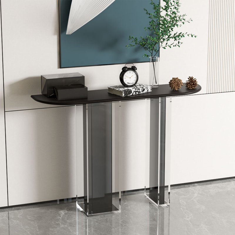Console simple en bois massif et acrylique, H 31,5 po x l 47,24 po x P 11,81 po, Noir/transparent