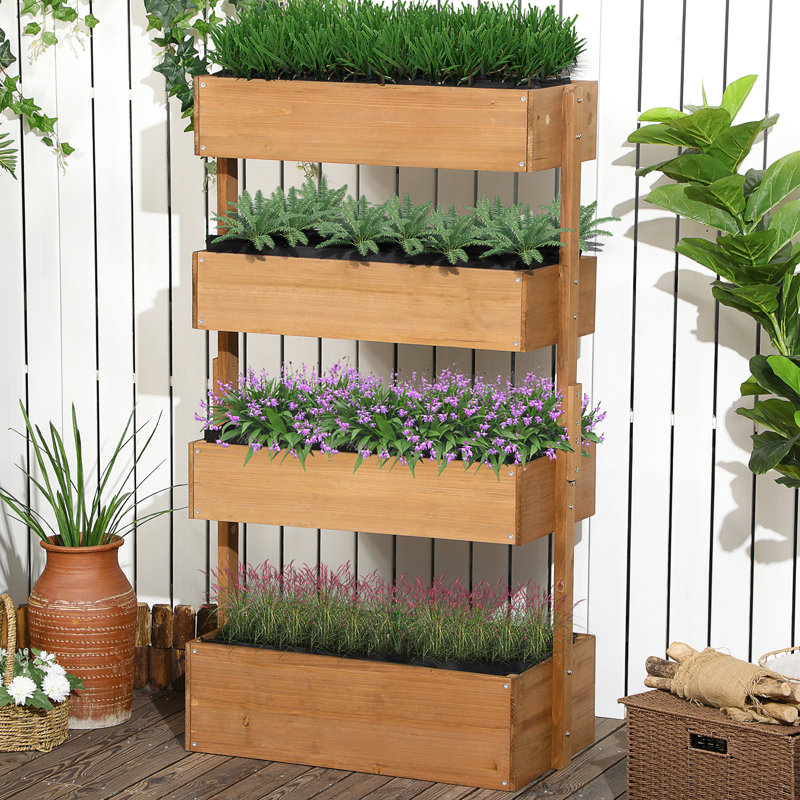 Pot à fleurs en bois à 4 niveaux - Orange pour jardin extérieur