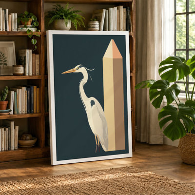 Heron and Lighthouse Art Deco - Wrapped Canvas
