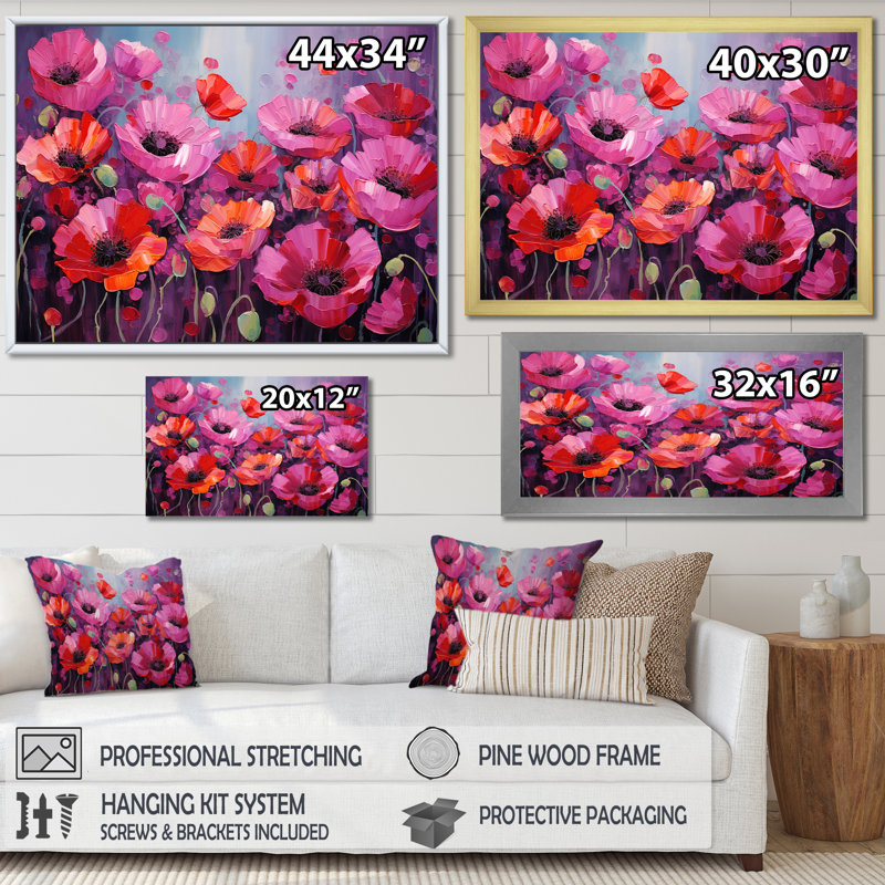 Magenta champs de coquelicots magiques, Toile tendue, H 30 po x l 40 po x P 1,5 po