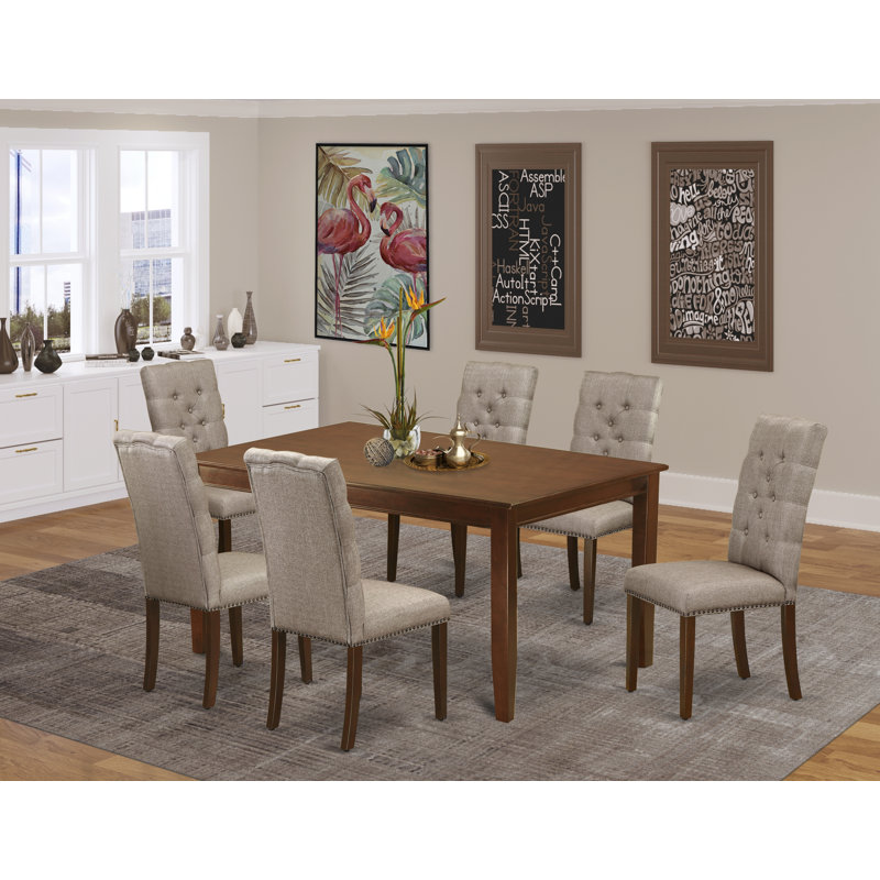 Ensemble de salle à manger Sellars, 7 pièces : 1 table, 6 chaises, Acajou, Kaki foncé