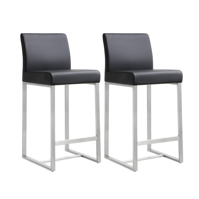 Upholstered Counter Stool with Metal Frame, Black/Silver, 68.6cm