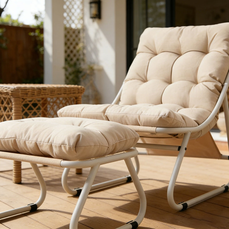 Chaise longue d'extérieur avec repose-pieds pour patio, Beige