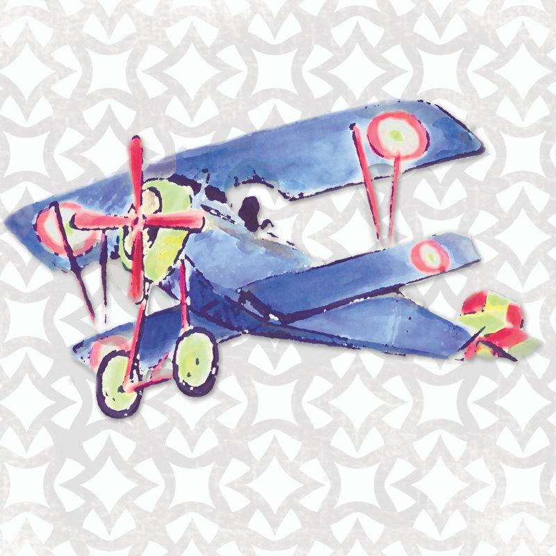 "Watercolor Biplane" par Reesa Qualia, reproduction sur toile tendue, H 48 po x l 48 po x P 1,5 po