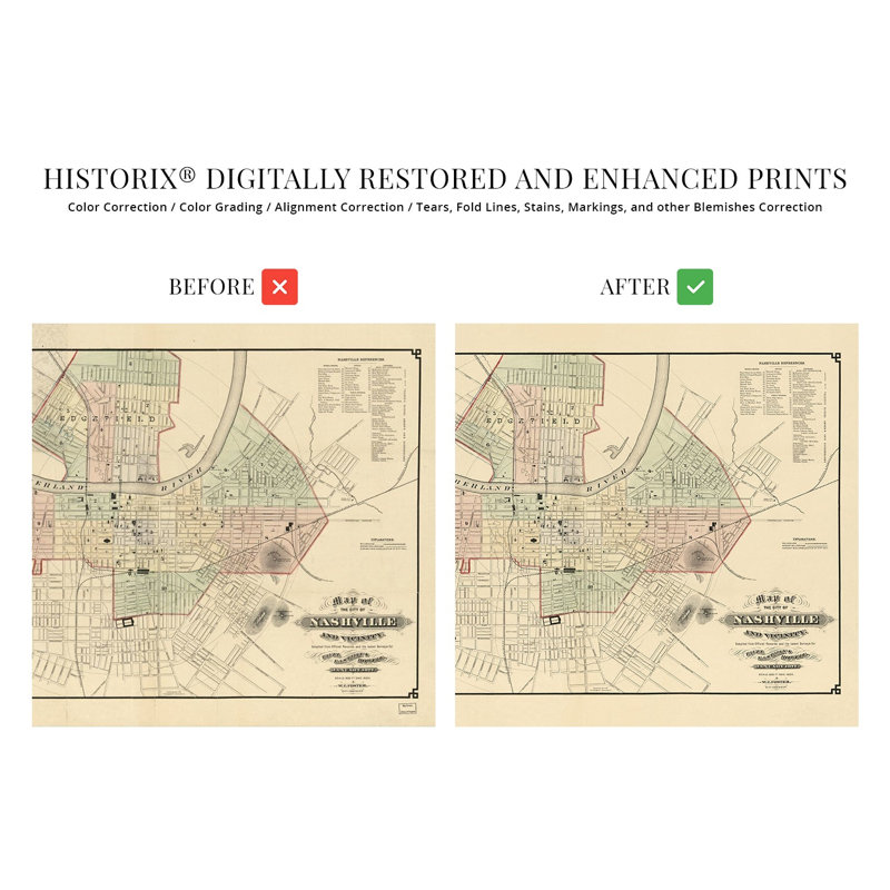 Carte de 1877 à Nashville, Tennessee, H 18 po x l 24 po