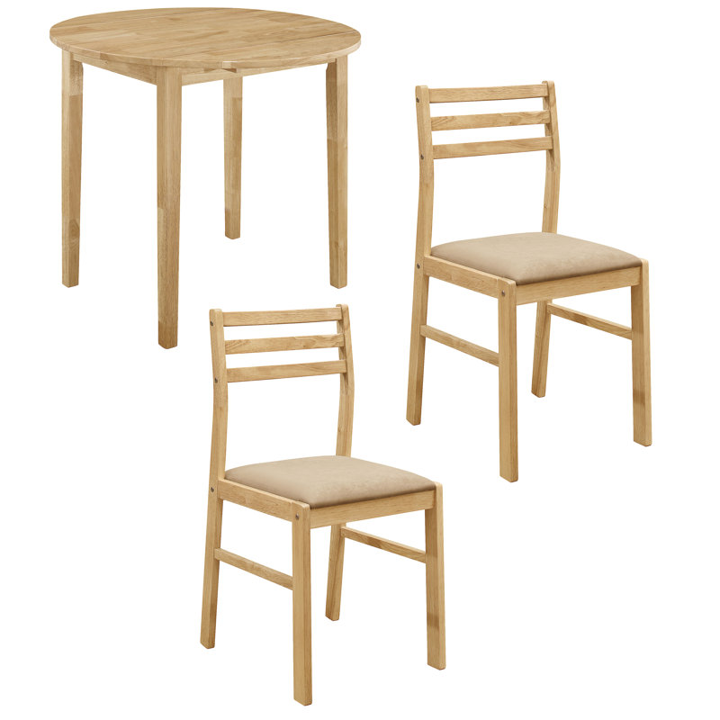 3-Piece Round Drop Leaf Dining Table Set